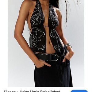 Urban Outfitters Embellished Black Halter Crop Top